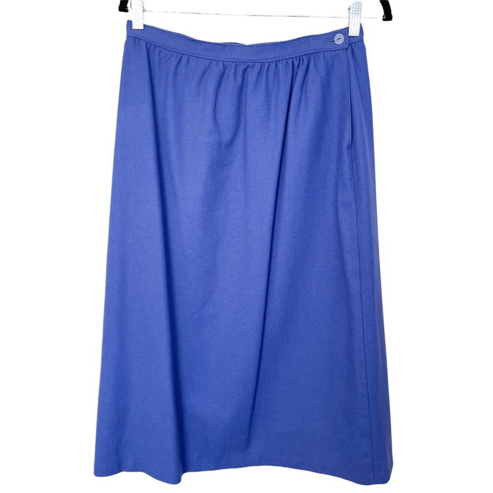 Pendleton Vintage 80s Blue Wool Button Closure Midi Skirt Size Medium